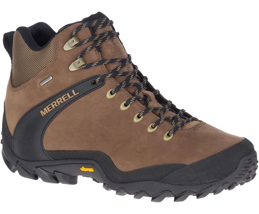 Kozaki Merrell Męskie Brązowe/Czarne - Chameleon 8 Skórzane Mid Waterproof - 406278-UHZ